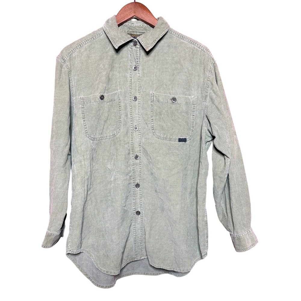 Georgiou Sport Men Medium Sage Green Corduroy Button Down Shirt Cotton Cyprus